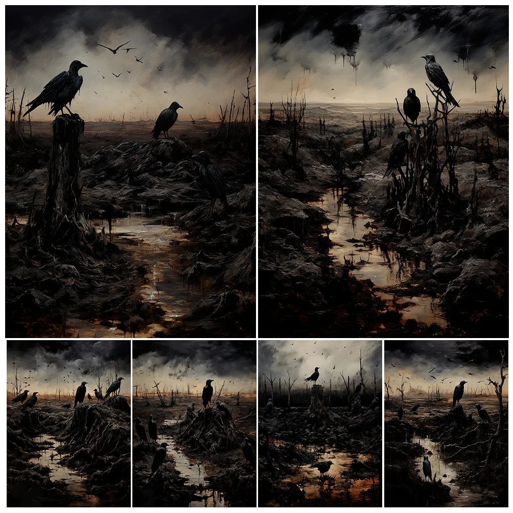 

Crows Of Rotten Land Vintage Wall Art Canvas Painting The Eerie Mysterious Dark Crow Art Poster And Print Home Decor Unframed