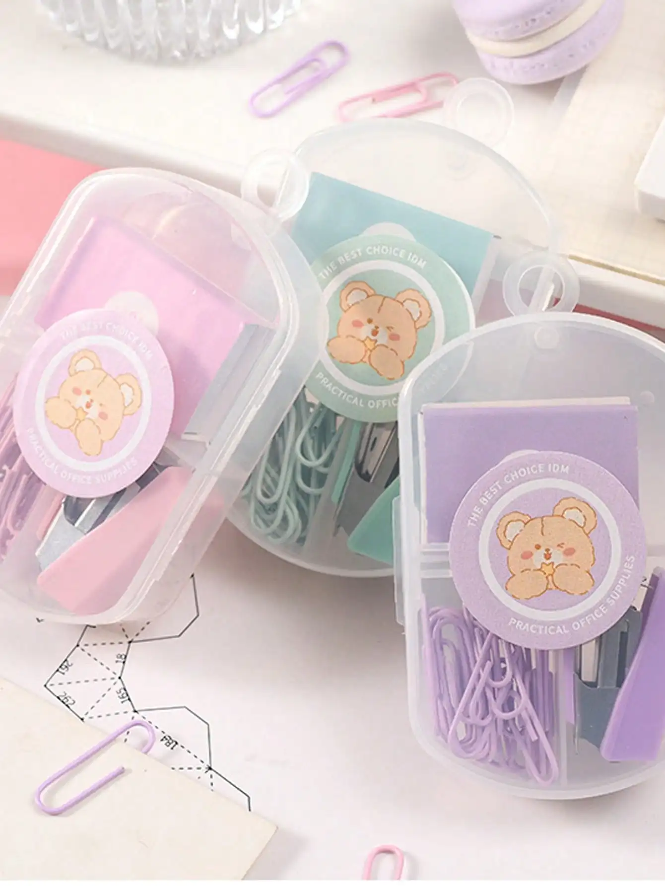 3 Colors Optional, 1pc Macaron Color Mini Stapler Suit, Stationery Combination Suit, Cute Stapler, Pportable Small Size Stapler