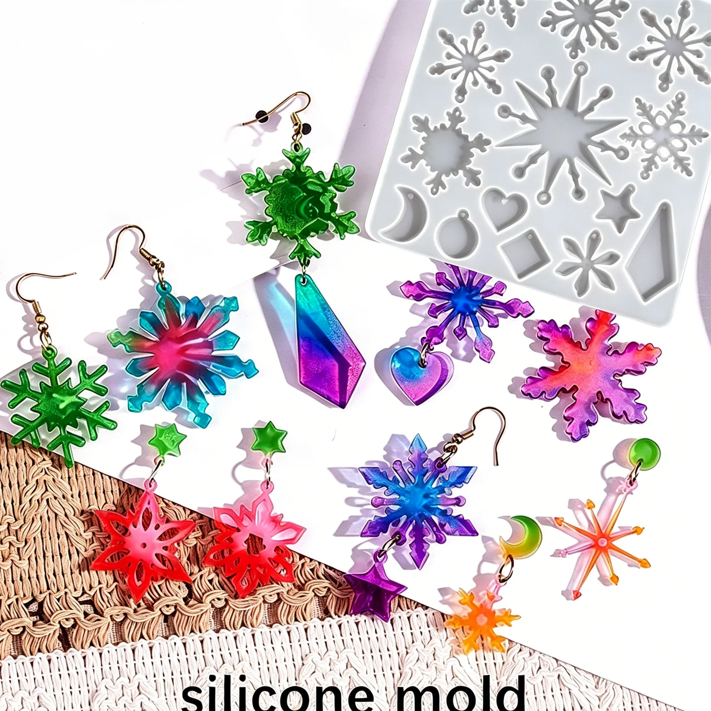 SNASAN Snowflake Earrings Pendant Silicone Mould Handmade DIY Tool Silicone Mold
