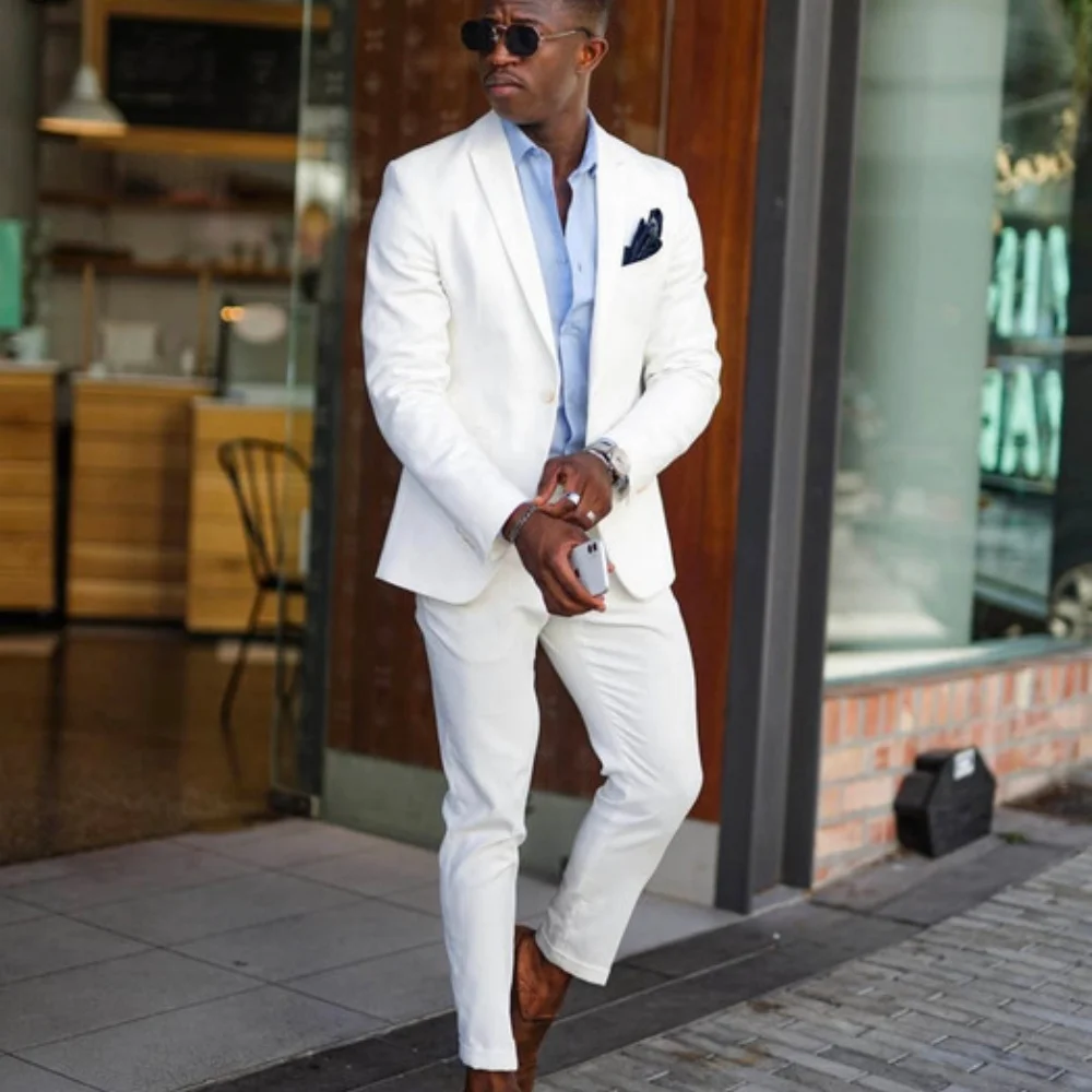 

Мужской деловой свадебный костюм высокого качества, комплект из 2 предметов, повседневный пиджак с лацканами и брюками, красивый модный банкетный костюм