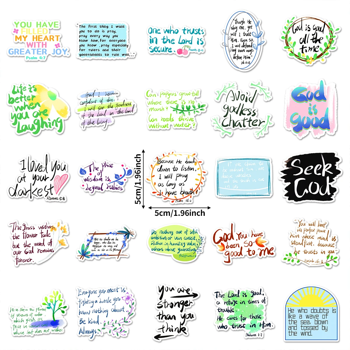 Healing and Inspirational English Stickers, Fresh Watercolor Style, Bible Verse Elements, Journal DIY Decoration Materials