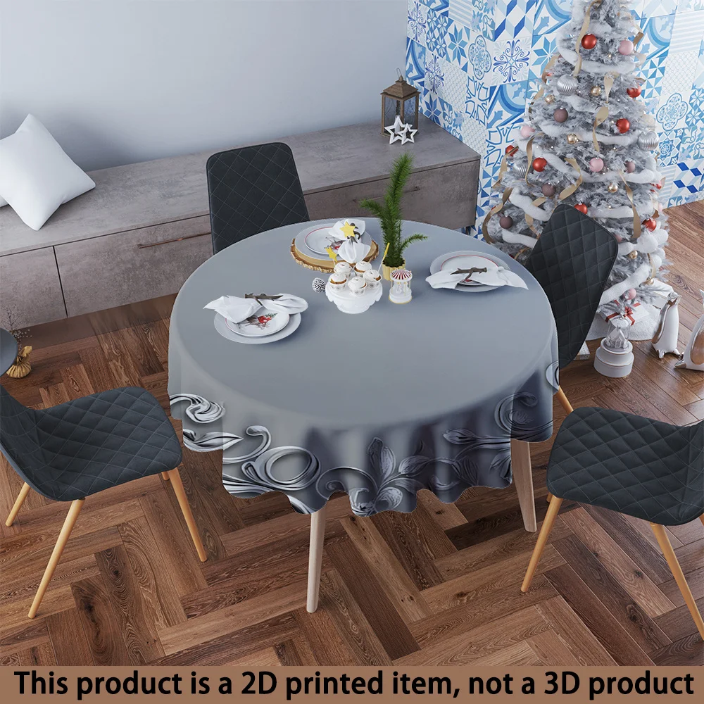 JIT, 1pc Abstract Branch and Leaf Printed Kitchen and Dining Room Round Tablecloth, Festival Giftzyc