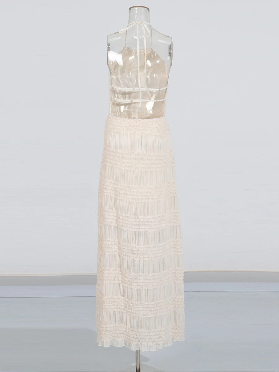 TWOTWINSTYLE Abiti casual a righe trasparenti dimagranti per le donne Abito senza maniche con scollo all'americana Moda femminile Nuovo