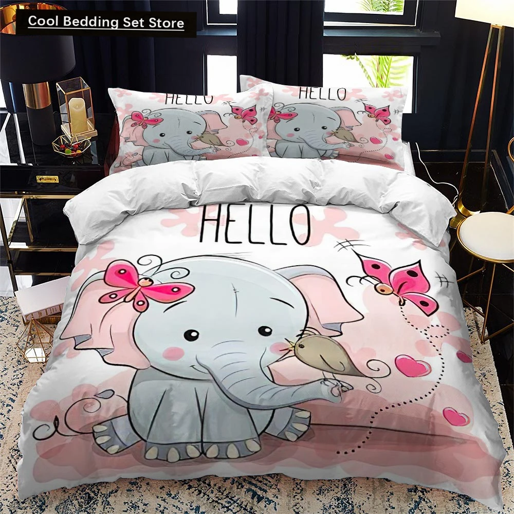 Animal Elephant Cartoon Kids Duvet Cover Queen King Twin Size Bedding Set Wildlife Comforter Cover 2_3pcs Polyester Quilt Cover