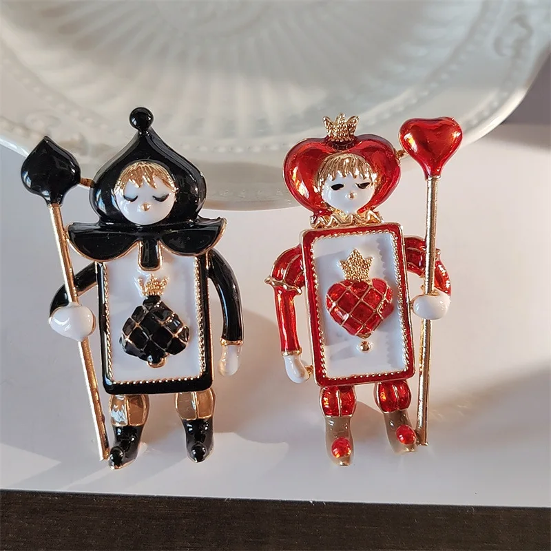 크리에이티브 포커 카드 킹 퀸 솔저 에나멜 브로치 핀, 중세 세기 기사 모양 코스프레 쥬얼리, 트렌디 합금 금속 장식