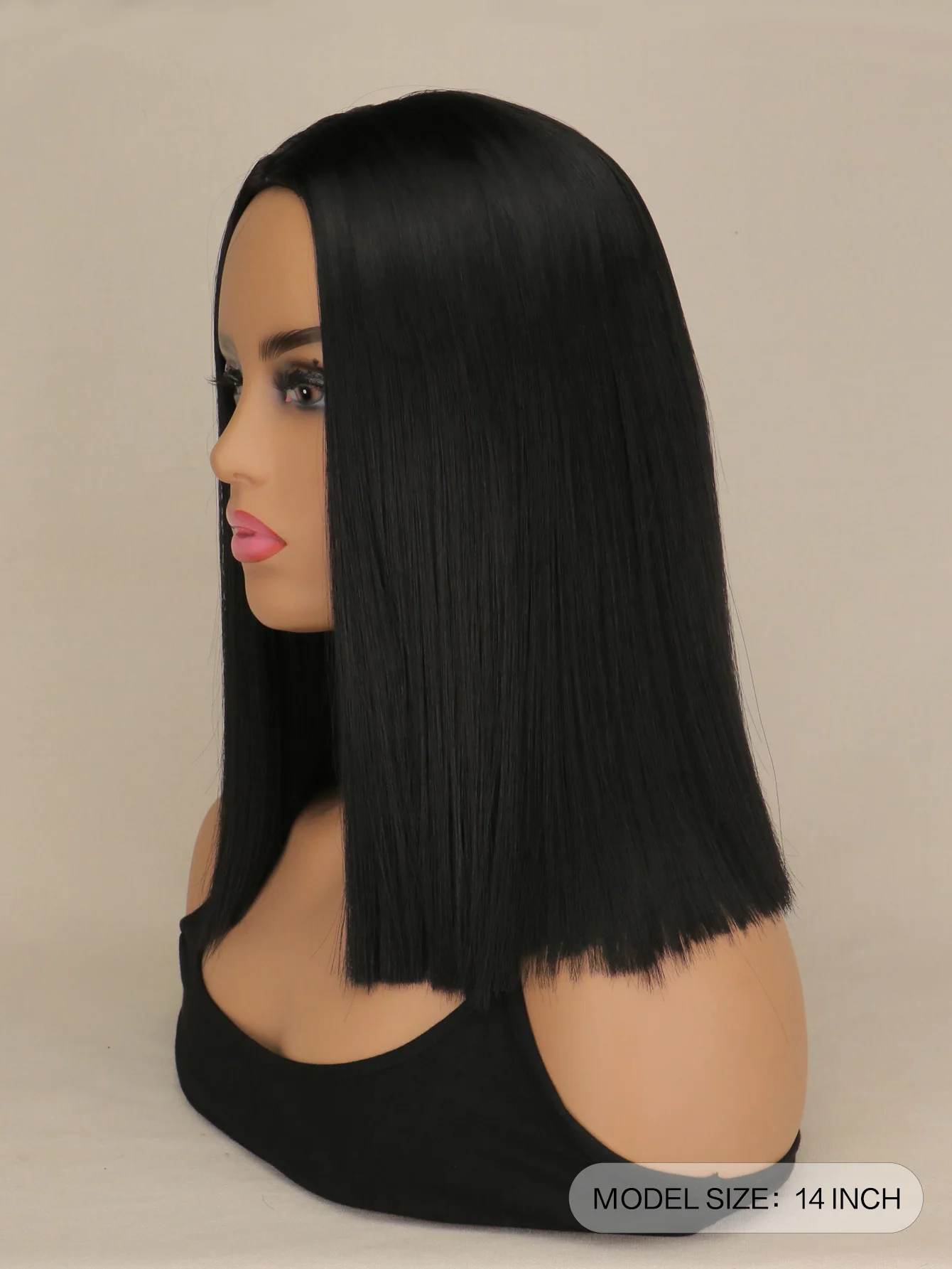 Short Straight Black Middle Part Hair Wigs Medium Length Synthetic Synthetic Hair Wigs Short  for Women Halloween Cosplay Wigs