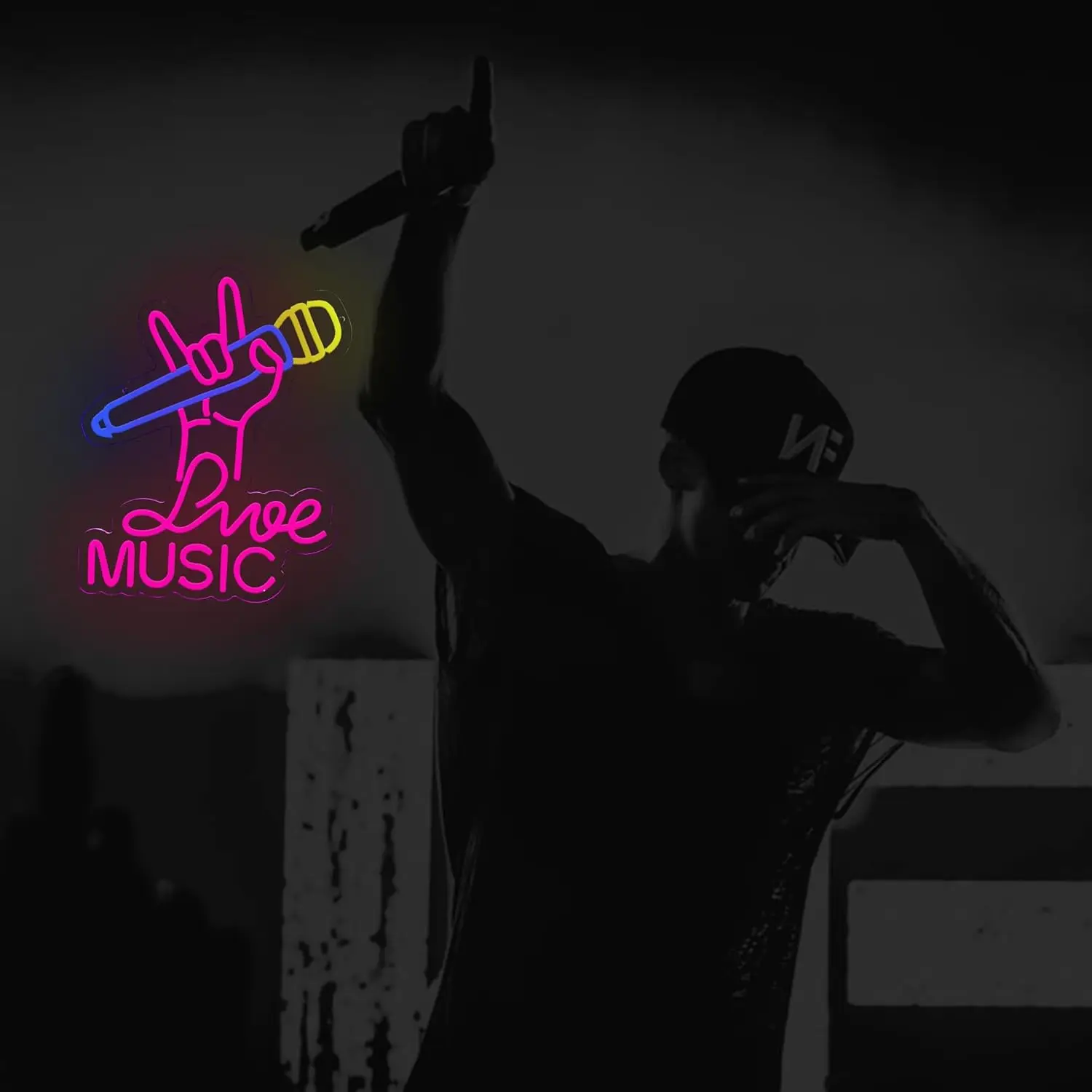 Live Music Neon Sign Microphone USB Dimmable LED Neon Light Sign Wall Decor for Music Scene Bedroom Home Party Decor Fans Gift