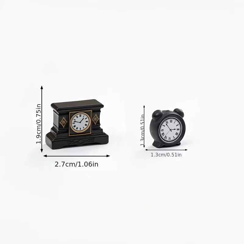 2Pcs Doll House Accessories Diy Dollhouse Miniature Wall Clock European Vintage Clock Furniture Model Decor Toy