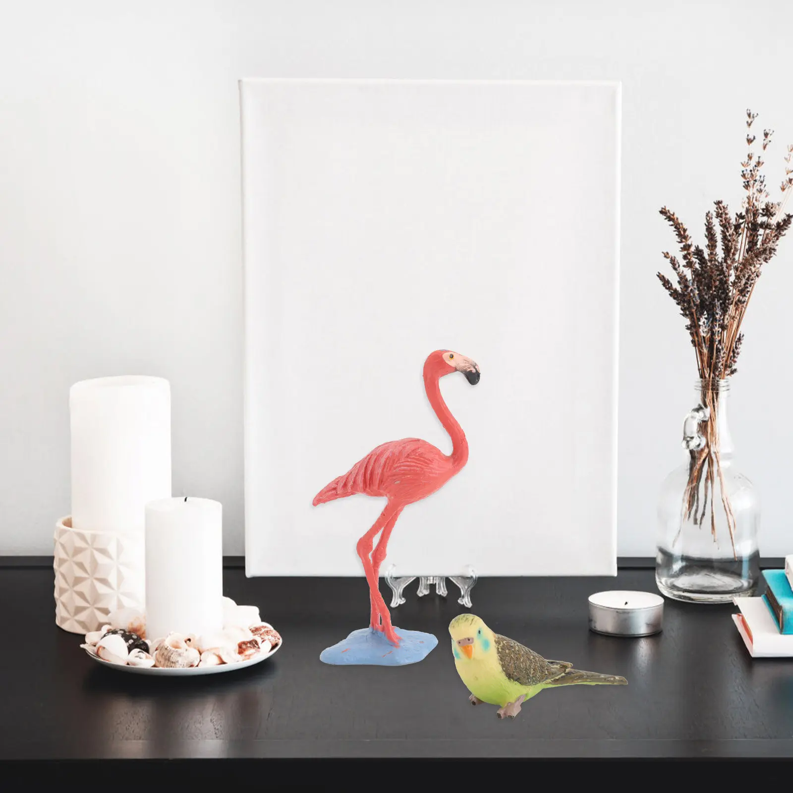 

2Pcs Realistic Parrot Flamingo Decorative Bird Figures Premium PVC Lifelike Wild Animal Educational Plaything for Kids Home