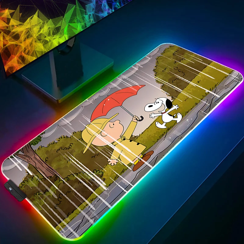 Alfombrilla de ratón RGB Snoopy Gamer, accesorios para juegos, oficina, portátil, teclado Varmilo, PC, alfombrilla de escritorio para ordenador, alfombra con retroiluminación LED