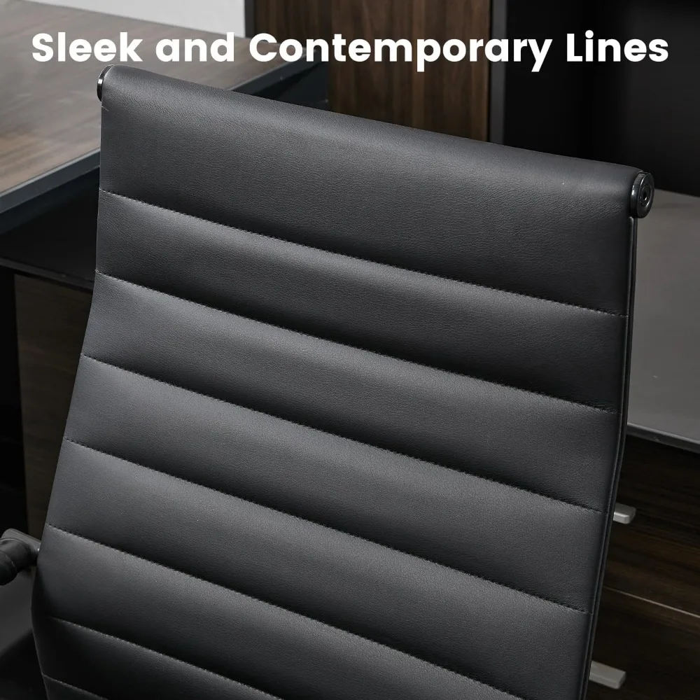 Leather Office Desk Chairs, Wheels-equipped Conference Room Seating, Modern Executive Computer Chairs with Arms for Guest Comfor