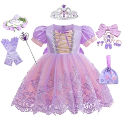 Girls New Fancy Girl Embroidered Flower Rapunzel Princess Party Dress Christmas Baby Girls Sofia Puff Sleeve Infants Ball Gowns