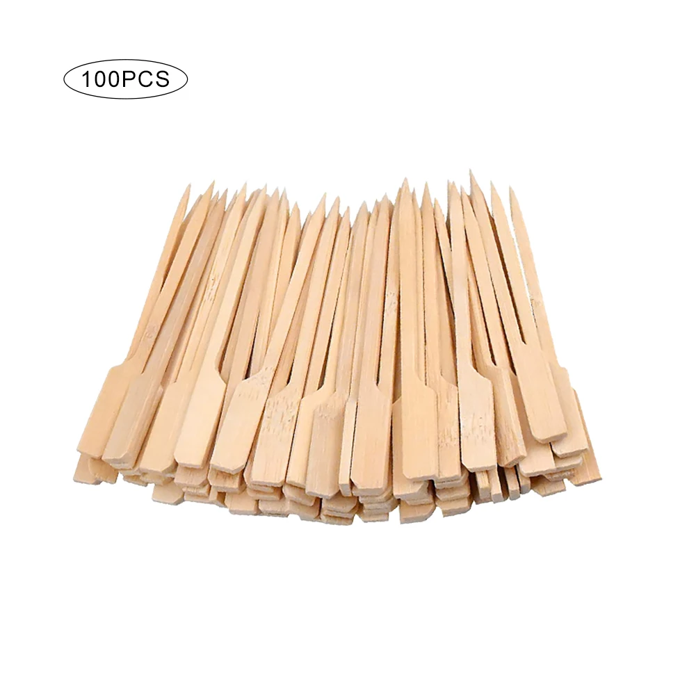 Pinchos de bambú para barbacoa, palos de madera Natural de 9cm, pinchos de bambú para parrilla, fiestas, cócteles, Buffets, carne y fruta, 100 piezas