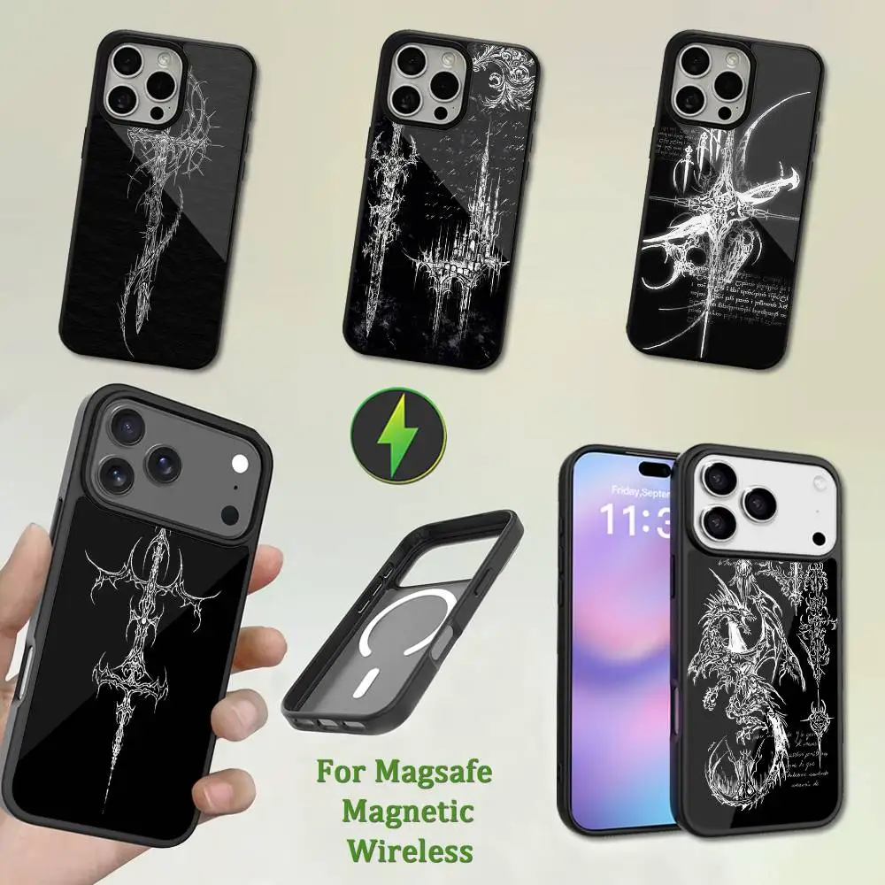 

Gothic art Cyber Sigil Cross Phone Case For iPhone 13,12,11,16,15,17,14,Pro,Max,Plus,Mini,Magsafe,Magnetic Wireless Charging