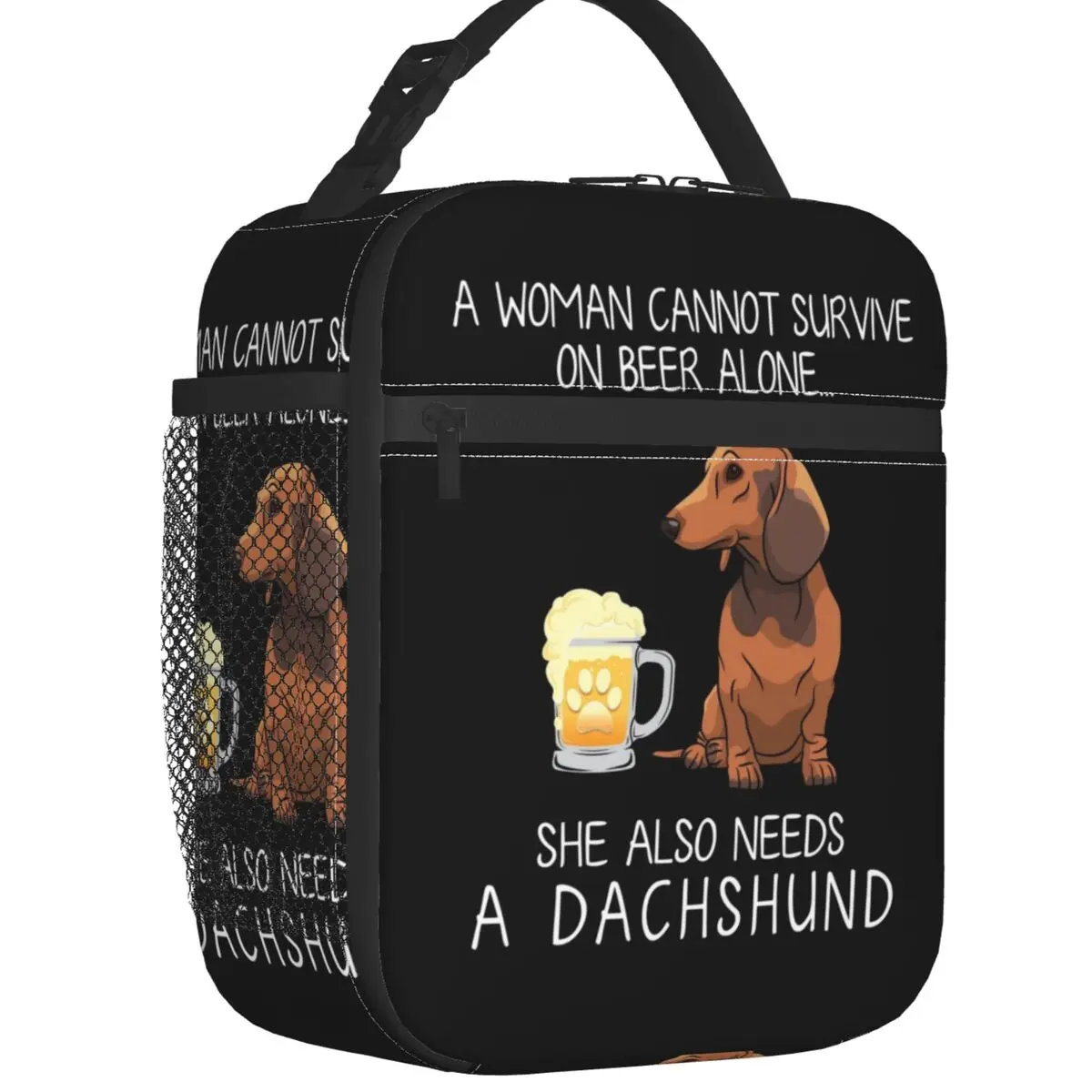 Custom Dachshund Mom And Beer Funny Dog Lunch Bag Women Warm Cooler Insulated Lunch Box for Adult Office