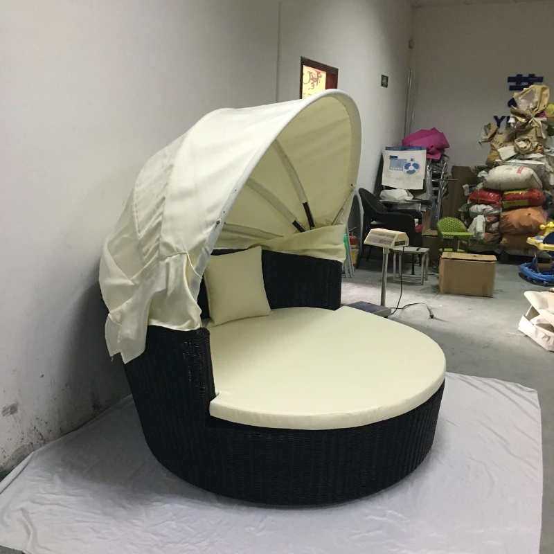 

Outdoor courtyard Balcony Terrace Leisure lazy rattan sofa combination circular bed with canopy split round
