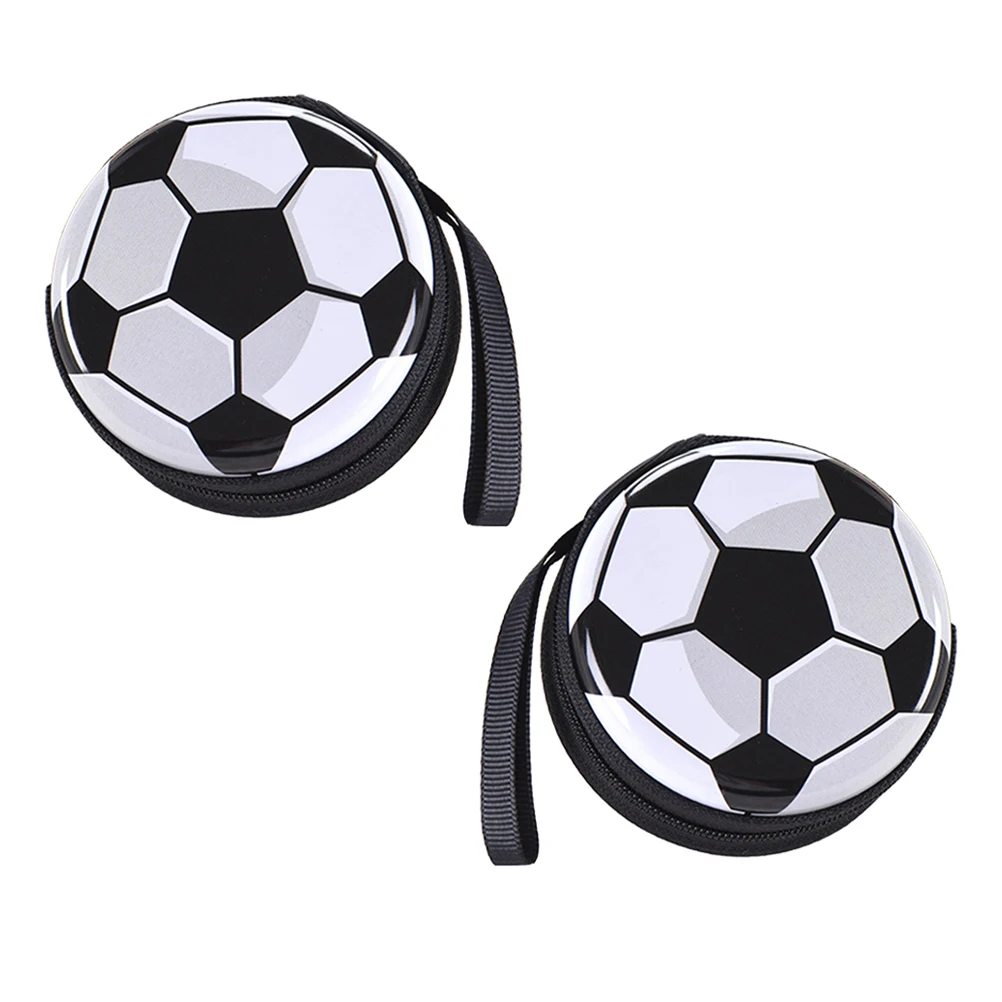 

2pcs Football Storage Box Coin Purse Round Tinplate Creative Multifunctional Portable Gifts Accessories Women Kids Travel Sports