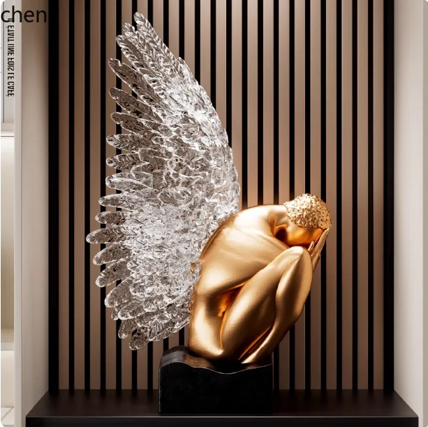 ZML  Face-Covering Angel Sculpture Art Figure Floor-Standing Large Ornament for Living Room Hotel Lobby Villa Decoration