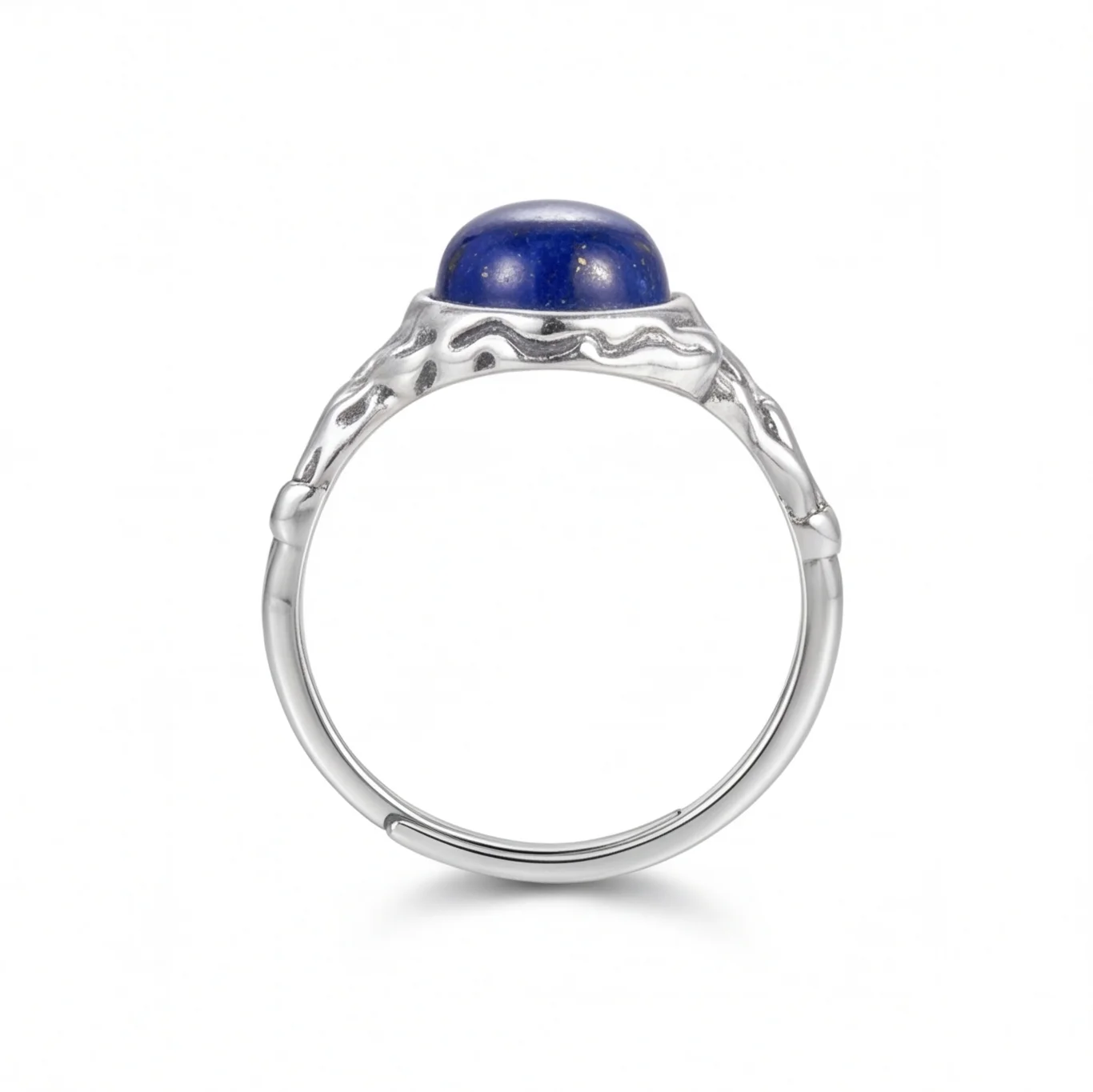 Natural Lapis Lazuli Ring 8mm Round Cabochon S925 Sterling Silver Adjustable Vintage Bohemian Band for Women Men Wisdom Stone Th