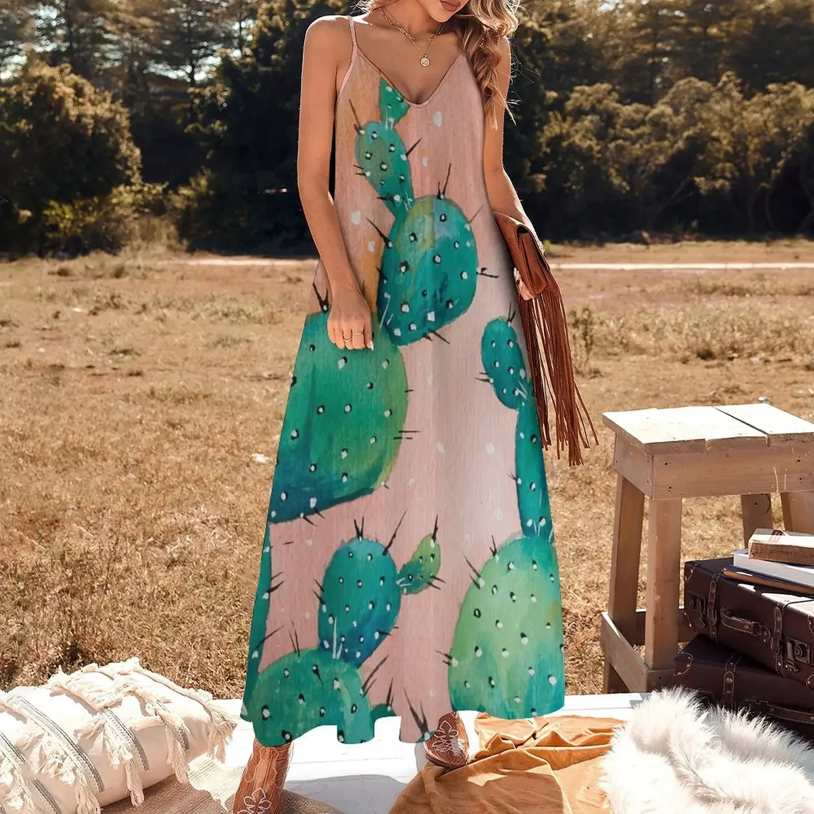 Desert cactus watercolor painting Sleeveless Dress Bridesmaid dress woman dresses summer Dress