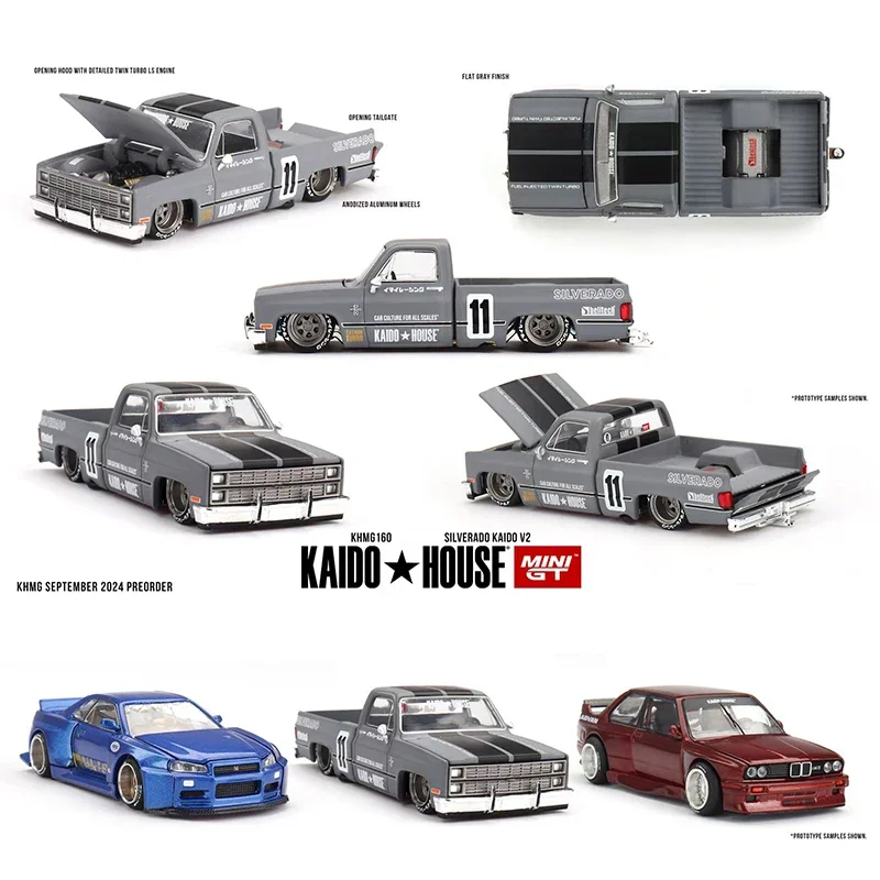 MINIGT KHMG158 1:64 Skyline GTR R34 Kaido Works V2 Aero SHINJUKU V2 Capô que pode ser aberto Diecast Modelo de carro Kaido House