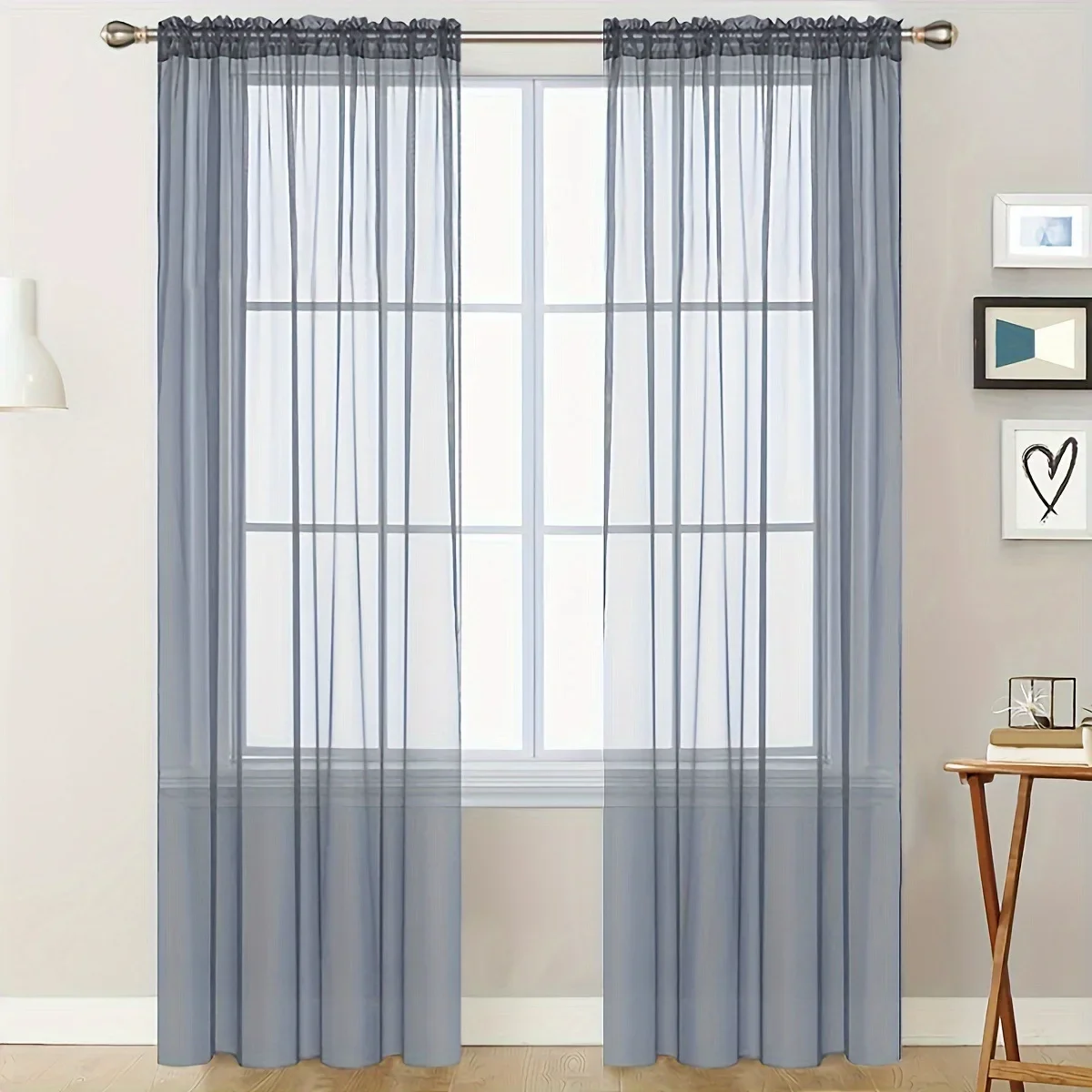 1PC Solid Color Sheer Curtains Elegant Rod Pocket Window Voile Panels Treatment for Bedroom Living Room(WhiteGrey/Blue) 대나무블라인드