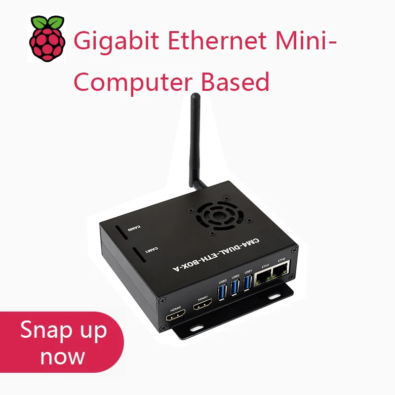 Мини-компьютер Waveshare Dual Gigabit Ethernet на базе вычислительного модуля Raspberry Pi 4 (НЕ входит в комплект), металлический корпус, с охлаждающим вентилятором