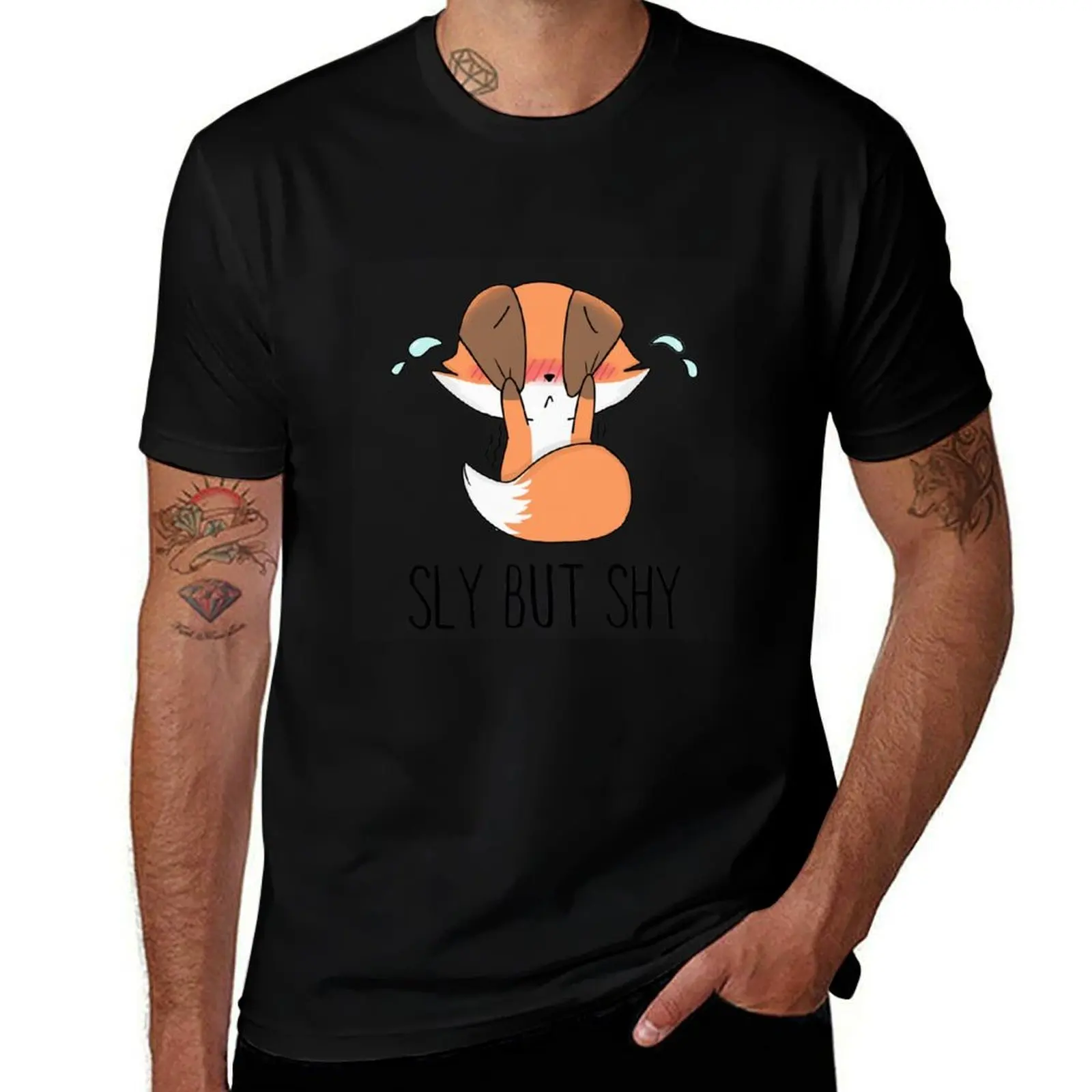 Sly But Shy (Chibi Fox) | ironic cute adorable animal vulpine T-Shirt Work Utility Casual Tee Shirt T-Shirt