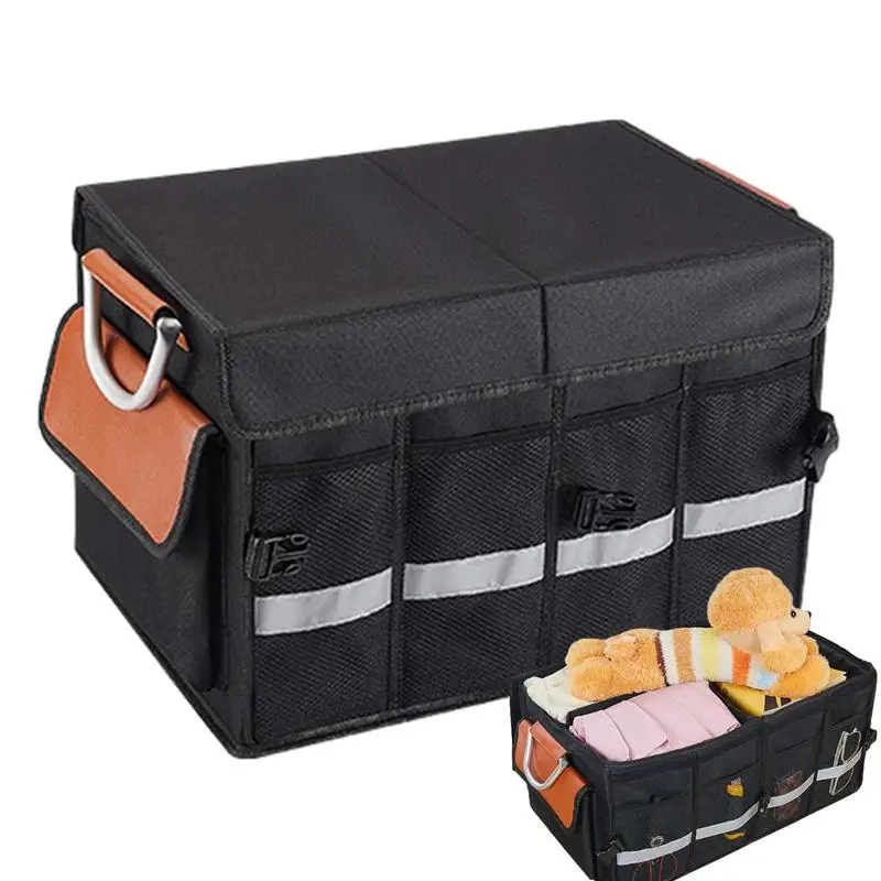 Car Trunk Storage Organizer Box Large Capacity Auto Multiuse Tools Storage Bag Stowing Tidying Leather For Emergency Storage Box