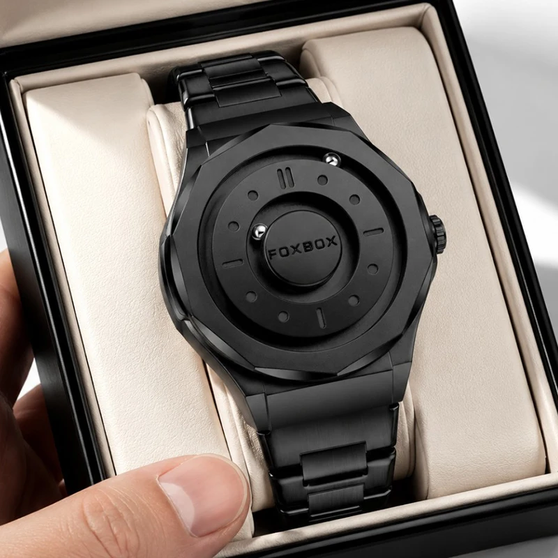 New Original FOXBOX Men Watch Creative Scrolling Pointer Magnetic Force Big Dial Watch Men Waterproof Sports Quartz Wristwatch