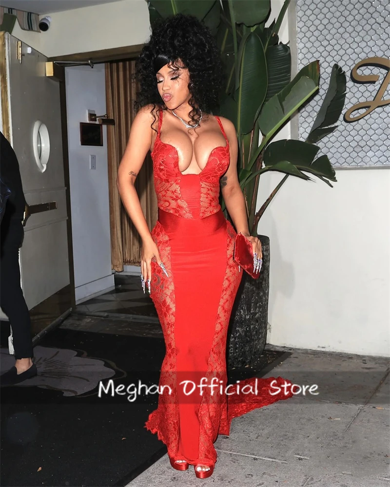 Red Sweetheart Long Prom Dresses Black Girls Lace Up Back Appliques Birthday Party Gowns Mermaid Evening Gown Customized