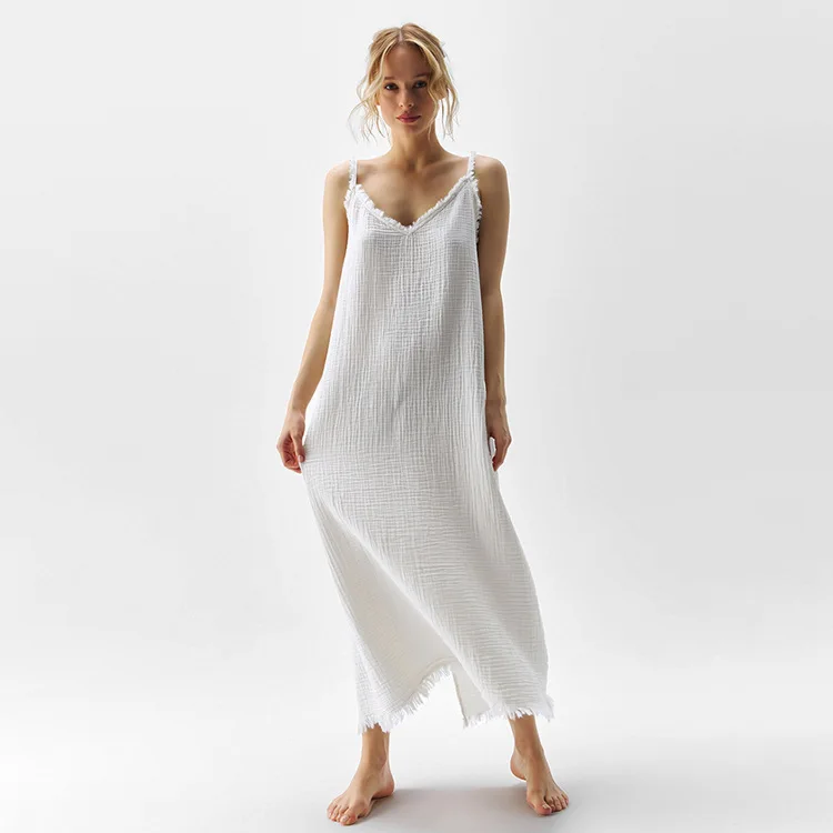 Casual Female Nightgowns Spaghetti Strap Sleepwear Split Nightwear Backless Pajama Ankle-Length Dress Women Nightwear