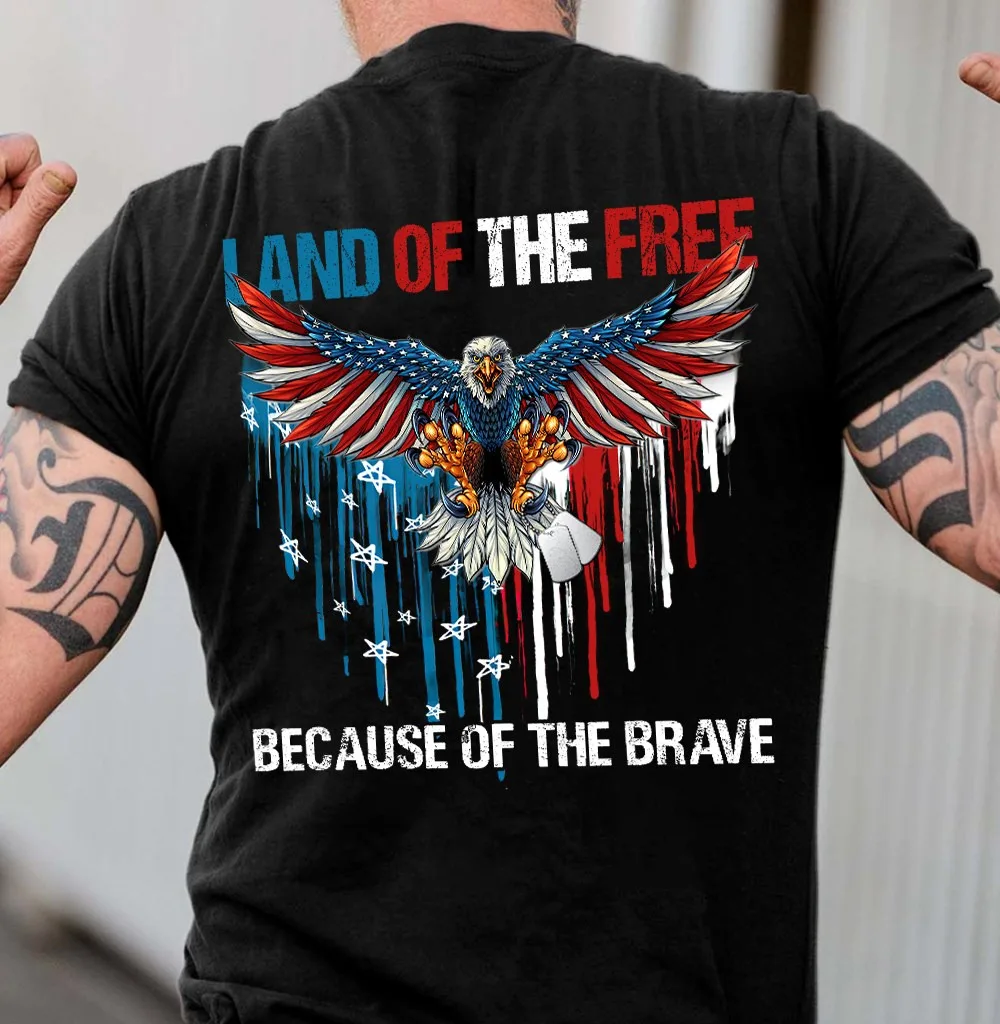 

Land Of The Free Because Of The Brave Shirt America Flag With Eagle S-5Xl