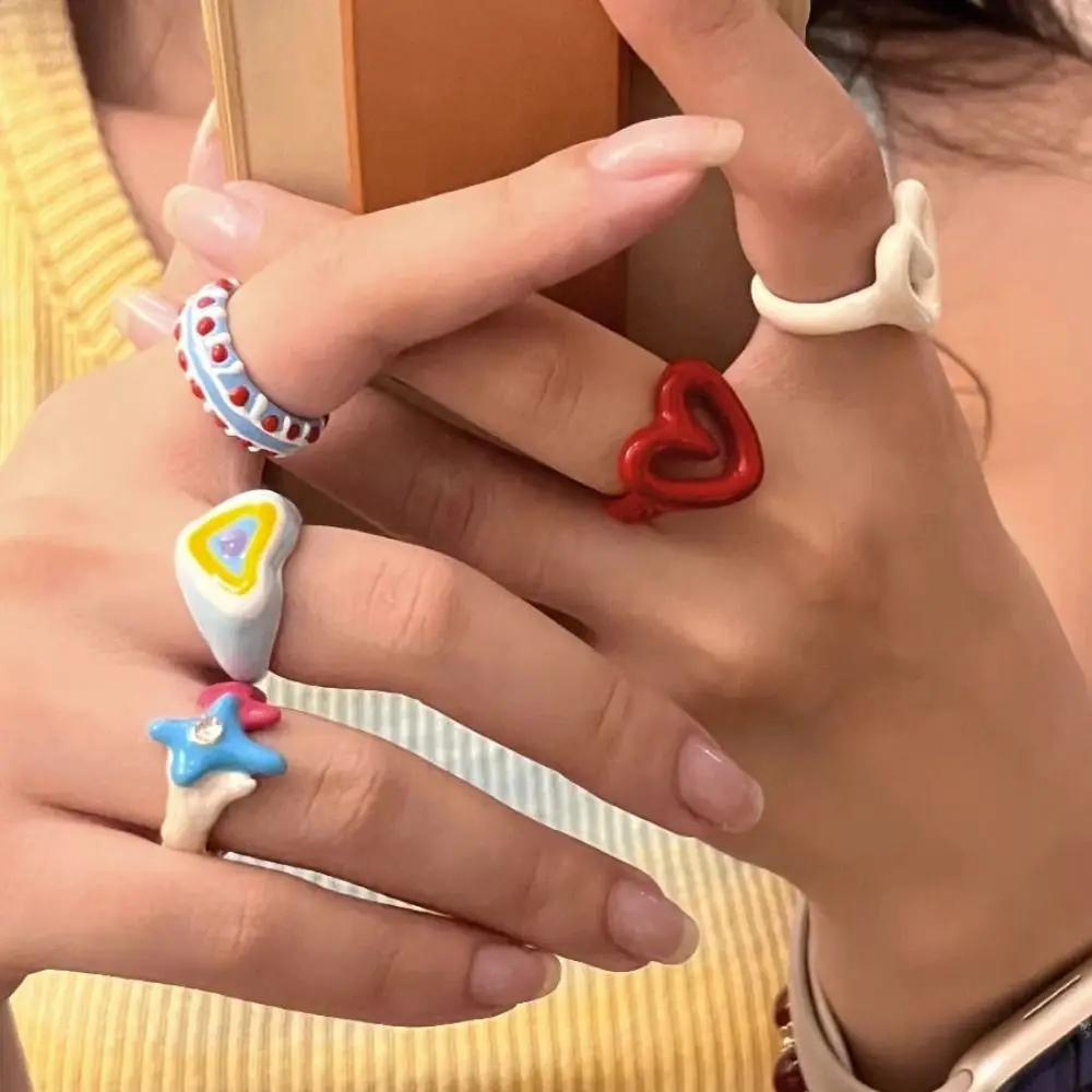 Fashionable Dopamine Glaze Ring Adjustable Unique Opening Finger Ring Macaron Color All-Ages Heart Ring Valentine's Day Gift