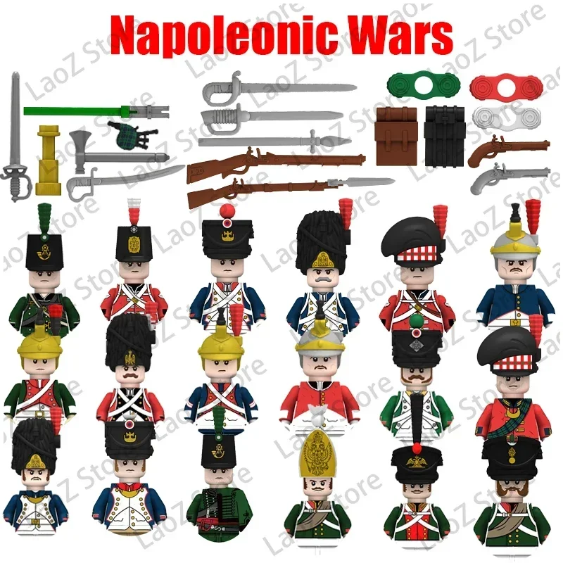 100pcs Napoleonic Wars Military Soldiers Building Blocks WW2 Figures French British Fusilier Rifles Weapons Toys For Kids