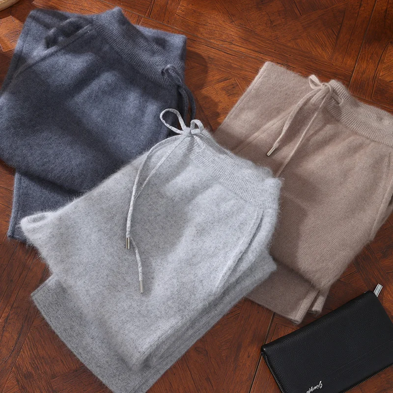 100% المنك الكشمير السراويل الخريف الشتاء جديد الرجال مرونة الخصر الكشمير السراويل الشباب الراقية الدافئة خارج طماق سميكة عادية #4