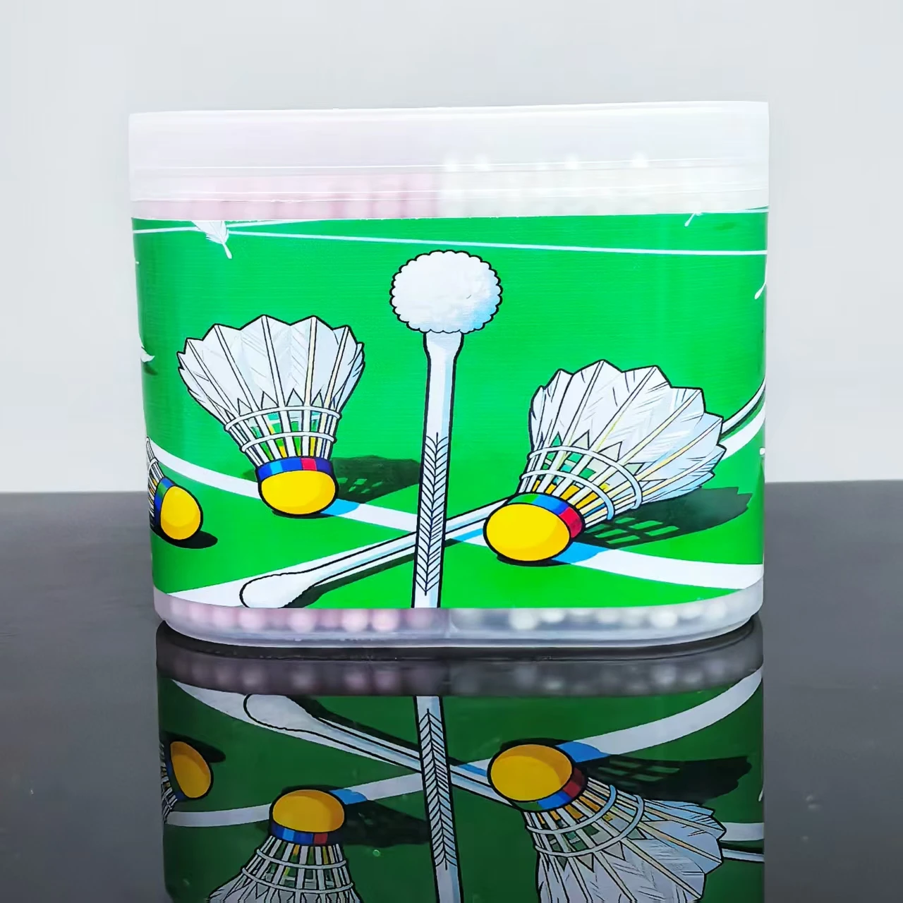 300개/600개 스포츠 시리즈 박스형 면봉 배드민턴 스포츠 패턴, 성인용 양면 선물용 면봉