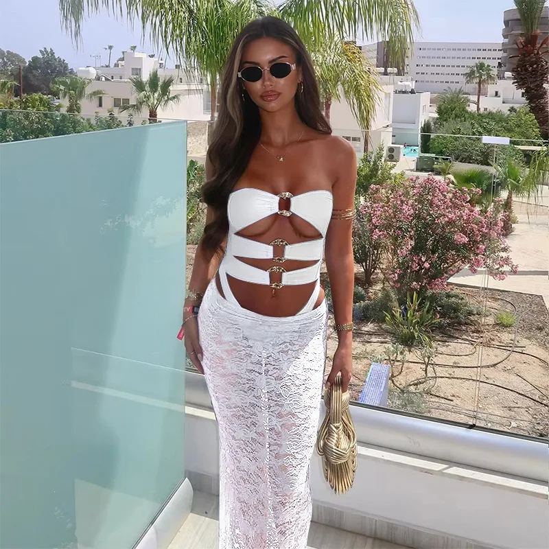 Bikini de dos piezas 2025, traje de baño Sexy de una pieza para mujer, traje de baño con falda de malla para mujer, conjunto de Bikini, traje de baño