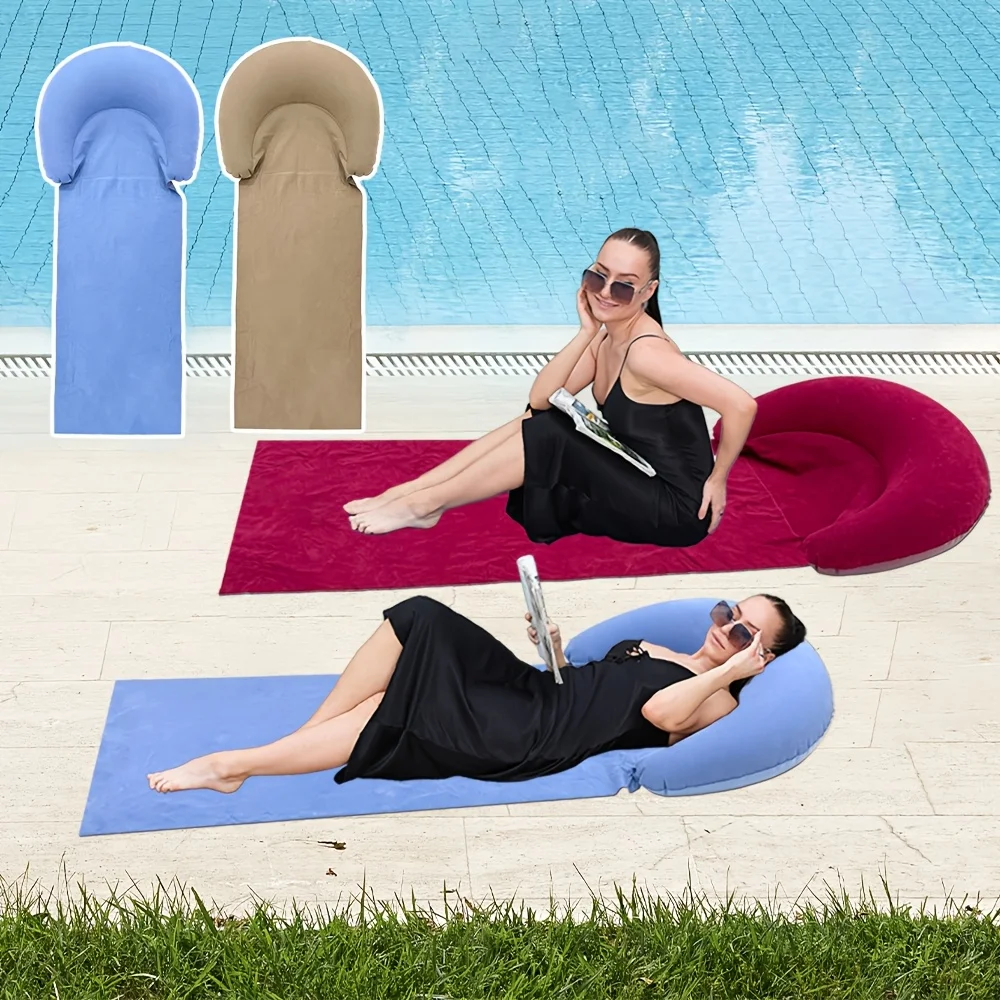 

1pc Beach Mat with Inflatable Pillow, Sandproof & Waterproof, Foldable Portable Outdoor Mat for Camping, Picnic & Sunbathing