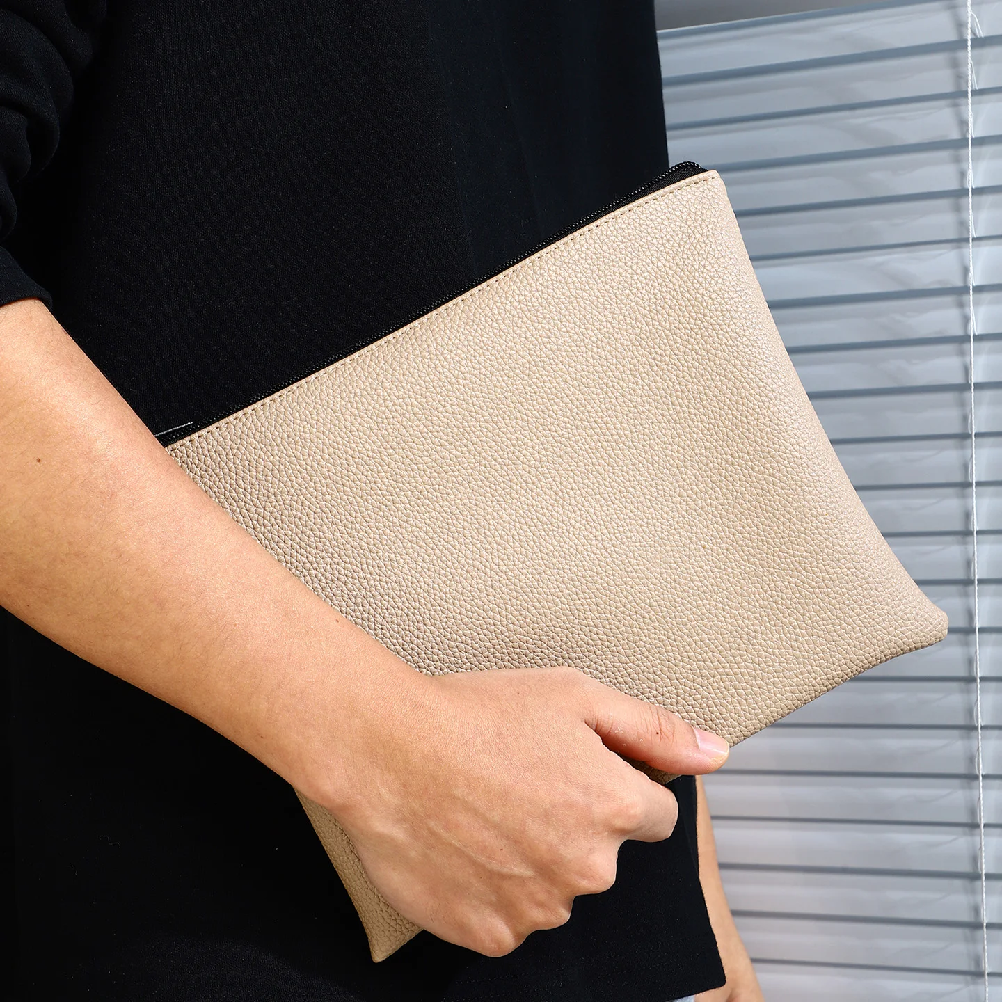 Bolsa de arquivo de couro com zíper único, tamanho 25cm × 20,5cm, organizador para dentro da bolsa de maquiagem grande, organizar cosméticos, bolsa feminina/viagem