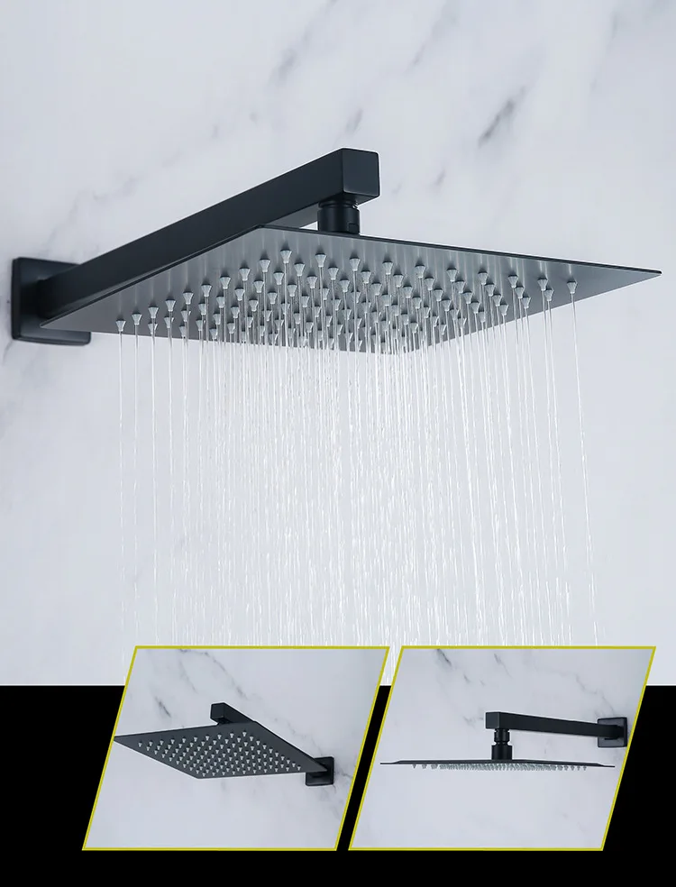 Système de douche de pluie de luxe noir mat, inverseur, ensemble de robinets de douche muraux au Design moderne, Kits de douche en laiton