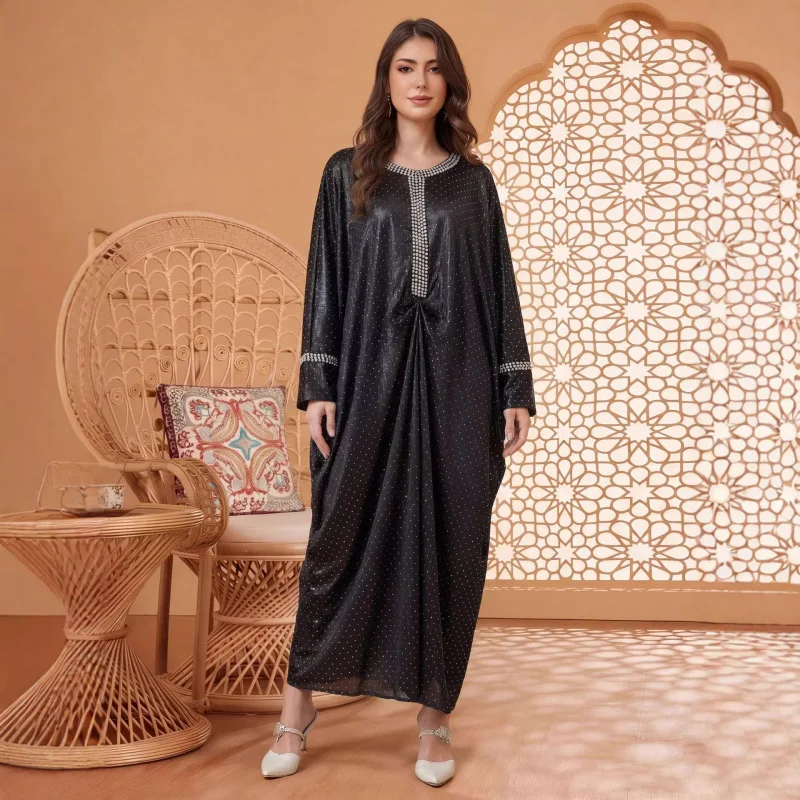 

Ad251203 Modified Plus-size Women's Solid Color Round-neck Short-sleeve Dress Plus-size Dress Ramadan Dubai Luxury Islam Elegant