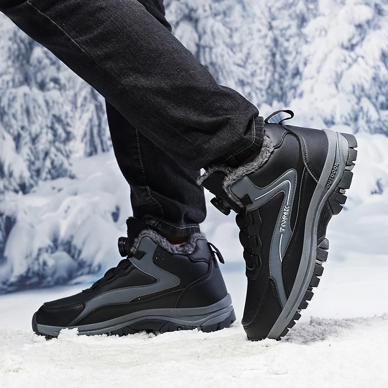 Snow Men's Boots Winter Keep Warm Boots Elderly Snow Boots Rotation Buckle Comfortable Walking Shoes Anti-slip Casual Shoes Men