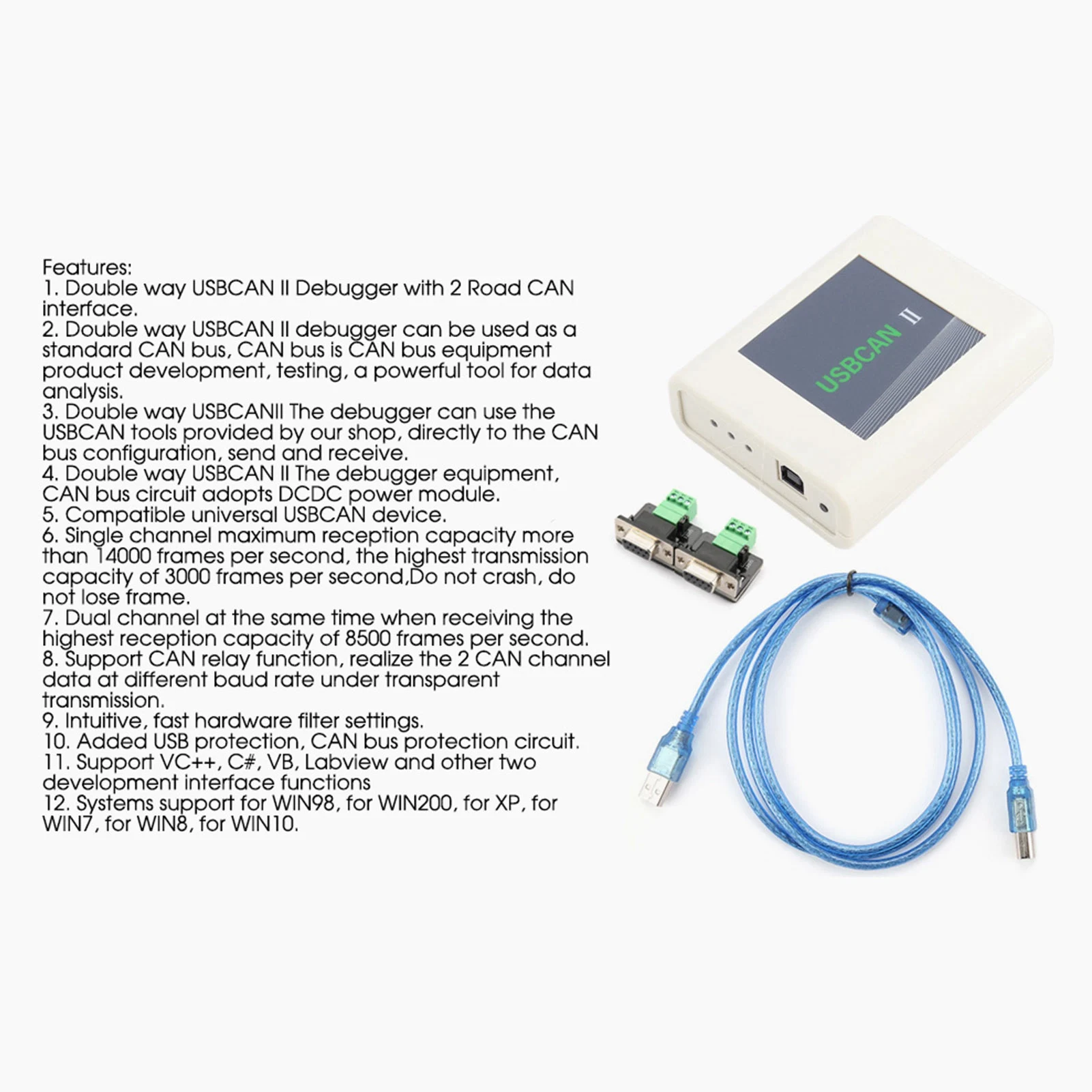

USBCAN II Industrial Grade High Speed Dual Channel Debugger Support CAN Delay