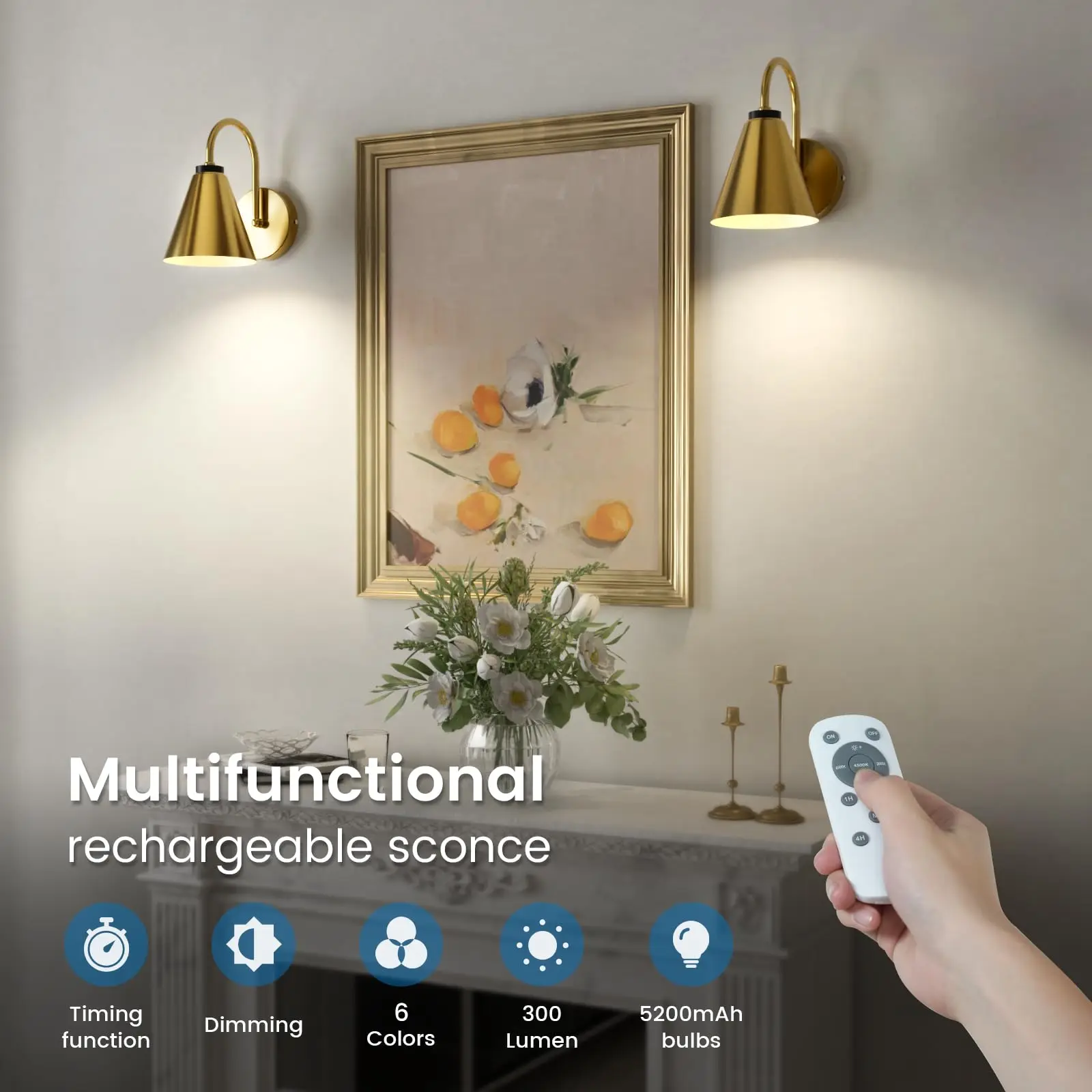 Battery Operated Wall Sconce Set of 2,Rechargeable Wall Lights with Remote Control 3 Color, Dimmable Cordless Wall Sconce