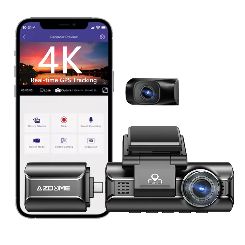 

AZDOME M550 Max 4K Car Dashcam With 3.18'' Screen Front And Rear Camera GPS And Wifi 64GB TF Card Black Box Driving Recorder