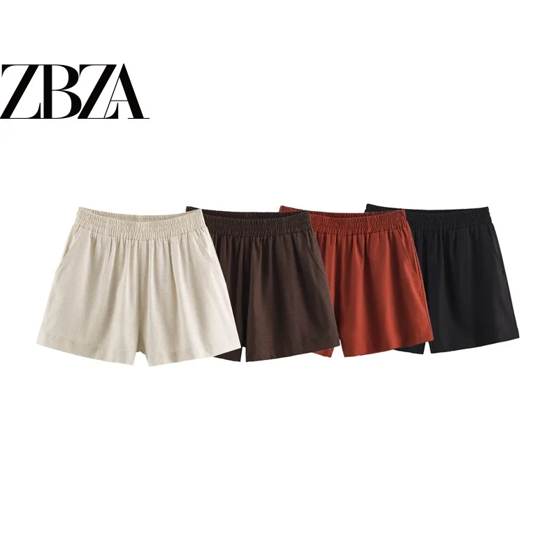 Casual Elastic Waist Pure Color Commute Style Short Pants Women's Straight Leg Pants mid Waist Polyester Fiber Summer Shorts