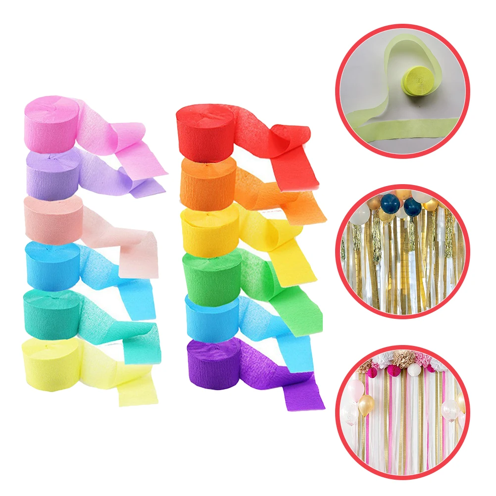 

12 Pcs Birthday Decorative Ribbons Crepe Paper Streamers Party Decorations Wedding Bridal Shower Anniversary Baby Colors