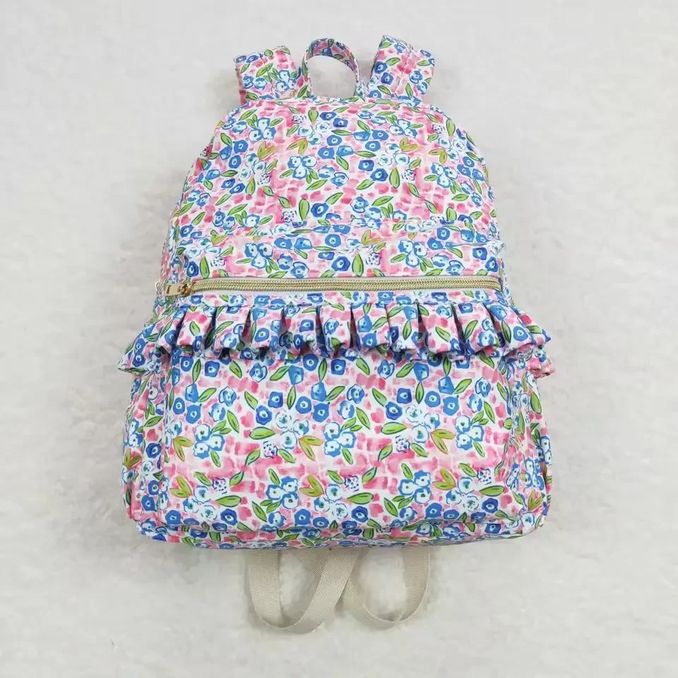 

Little Girls Arrival Children Plaid Flower Print Backpack Boy Zipper Waterproof Backpack Toddler Ruffle School Book Bags