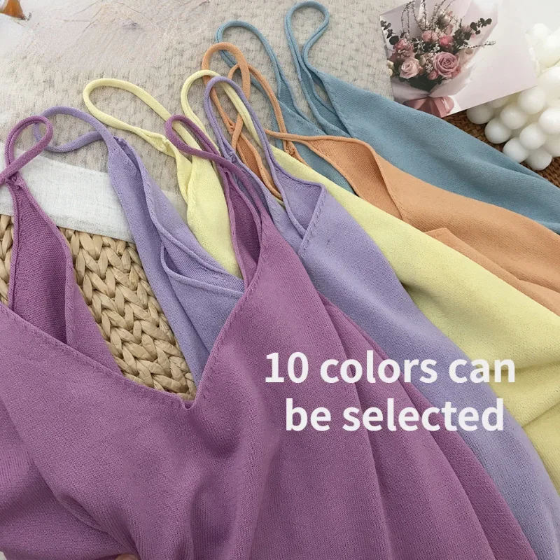 Camisole ผู้หญิงถัก Slim 10สีเรียบง่าย Crop Top เซ็กซี่ All-Match ฤดูร้อน OOTD Cool ผู้หญิงเก๋ๆใหม่แฟชั่น